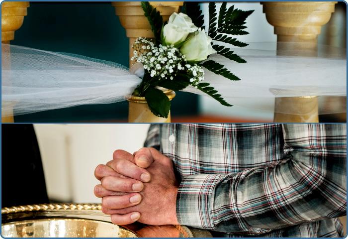 Brudebuket og voksen ved dåb